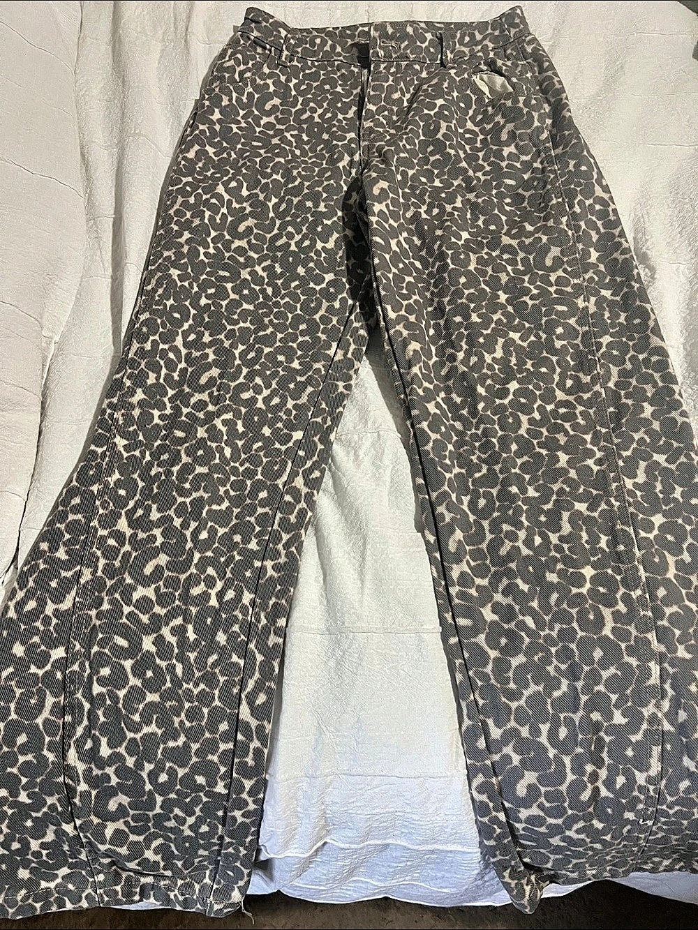 Wild Fable Gray Leopard Print Straight Leg Jeans Animal Print Wide Leg Pants in